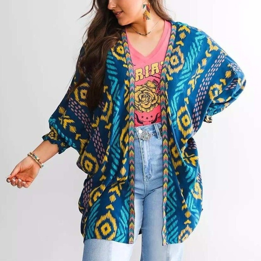 Ariat Ella Kimono Open Front Size S/M Southwestern Boho Coastal Cowgirl